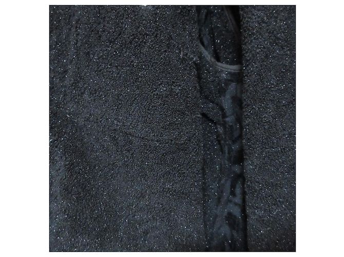 Chanel Camellia Pattern Velour Collarless Jacket Black - view 6