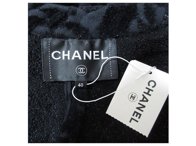 Chanel Camellia Pattern Velour Collarless Jacket Black - view 8
