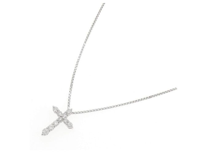 Autre Marque Platin-Diamant-Kreuzkette Silber - Ansicht 2