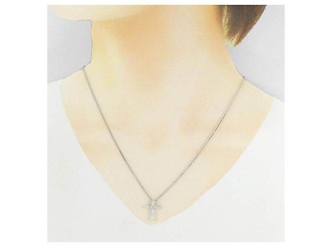 Autre Marque Platin-Diamant-Kreuzkette Silber - Ansicht 6