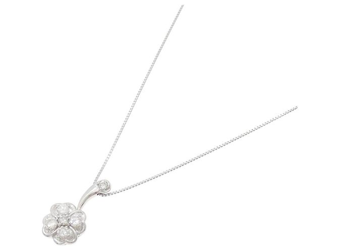Autre Marque Platin-Diamant-Kleeblatt-Halskette Silber - Ansicht 2