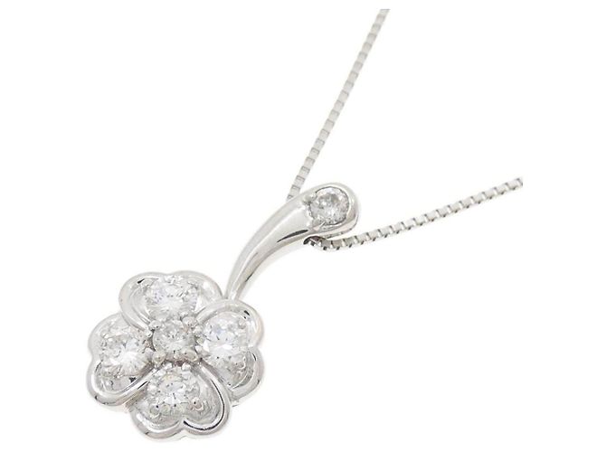Autre Marque Platin-Diamant-Kleeblatt-Halskette Silber - Ansicht 3
