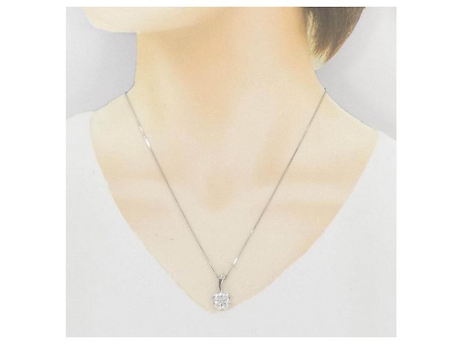 Autre Marque Platin-Diamant-Kleeblatt-Halskette Silber - Ansicht 6