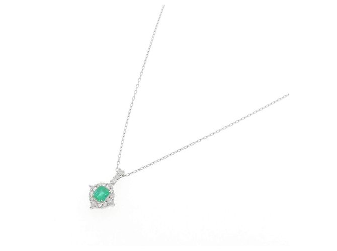 Autre Marque Platin-Halskette mit Smaragden und Diamanten Silber - Ansicht 2