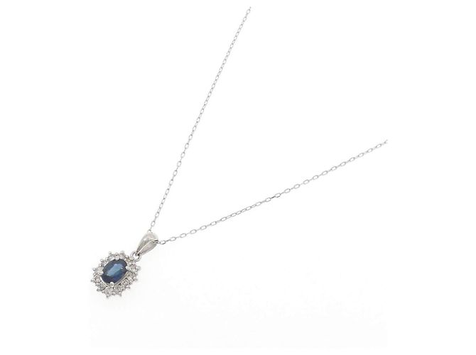 Autre Marque Platin-Saphir-Diamant-Halskette Blau - Ansicht 2