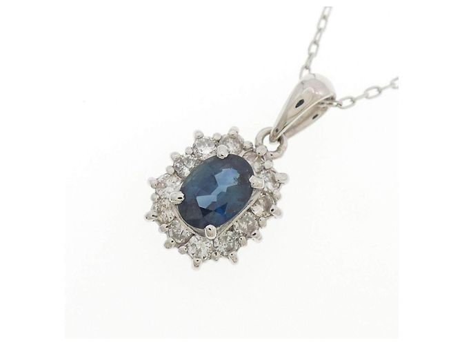 Autre Marque Platin-Saphir-Diamant-Halskette Blau - Ansicht 3