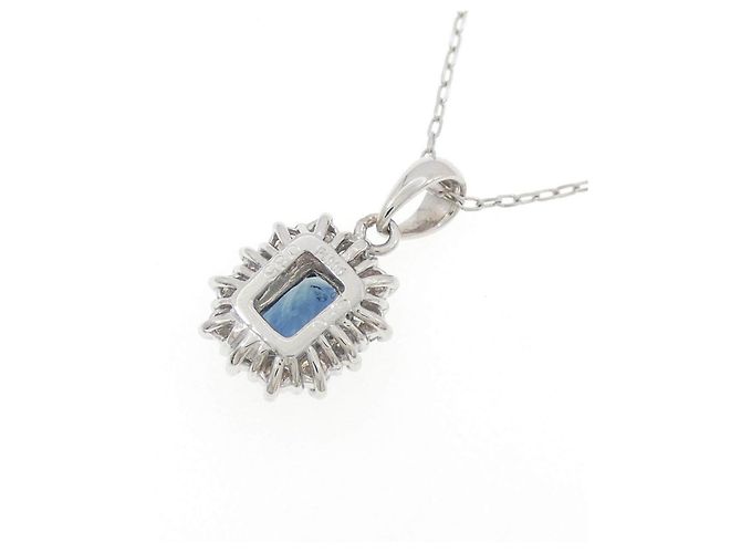 Autre Marque Platin-Saphir-Diamant-Halskette Blau - Ansicht 4
