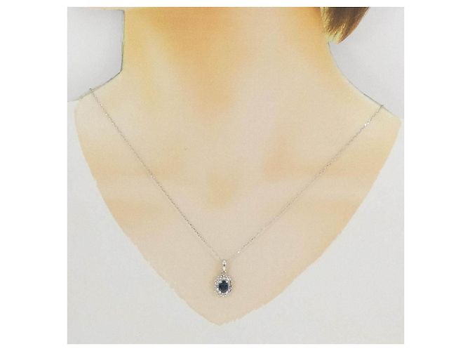 Autre Marque Platin-Saphir-Diamant-Halskette Blau - Ansicht 6
