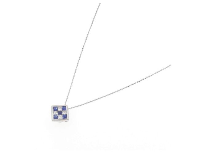 Autre Marque Platin-Saphir-Diamant-Halskette Silber - Ansicht 2