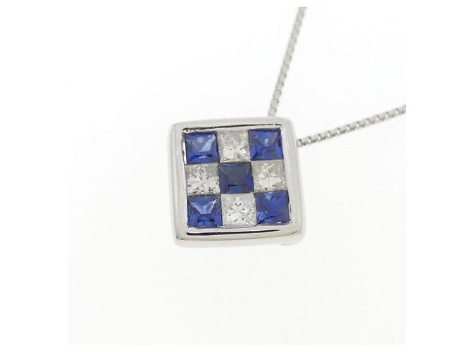 Autre Marque Platin-Saphir-Diamant-Halskette Silber - Ansicht 3