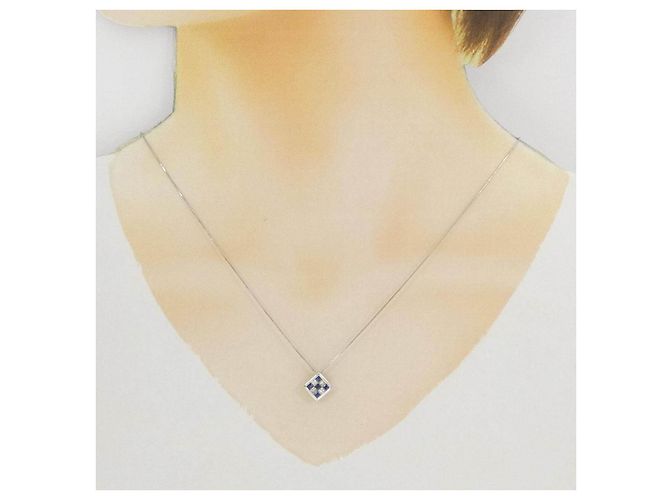 Autre Marque Platin-Saphir-Diamant-Halskette Silber - Ansicht 6