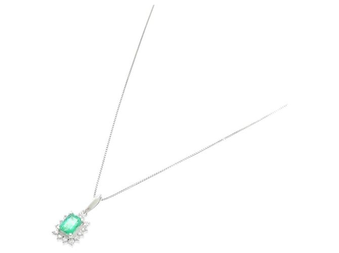 Autre Marque Pt900 Pt850 Smaragd Diamant Halskette Grün - Ansicht 2