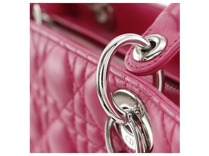 Autre Marque Borsa 2way Christian Dior Lady Dior in pelle Cannage Rosa Fuschia - vista 12