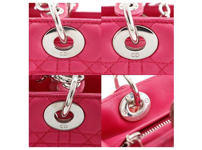 Autre Marque Borsa 2way Christian Dior Lady Dior in pelle Cannage Rosa Fuschia - vista 16