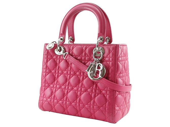 Autre Marque Borsa 2way Christian Dior Lady Dior in pelle Cannage Rosa Fuschia - vista 2
