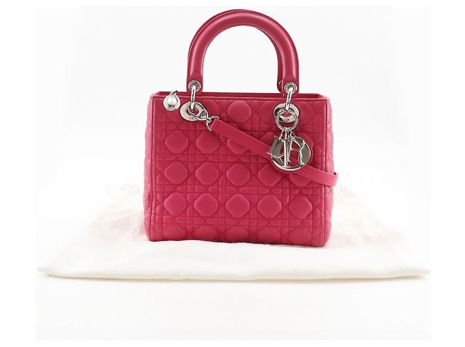 Autre Marque Borsa 2way Christian Dior Lady Dior in pelle Cannage Rosa Fuschia - vista 20