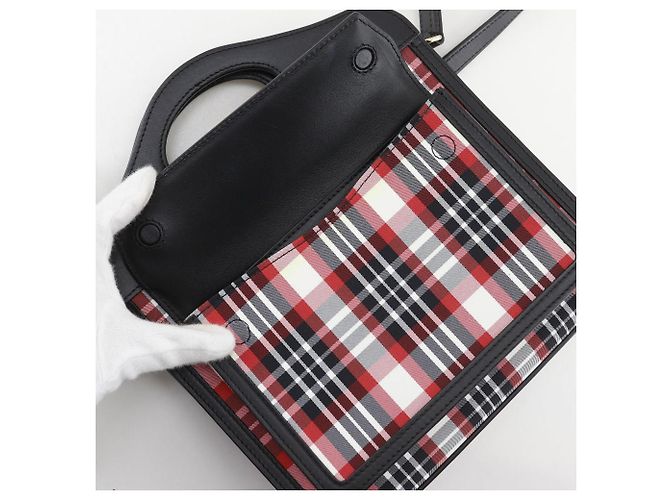 Sac Burberry Mini Pocket Bag en nylon et veau 2 voies Noir Rouge - vue 10
