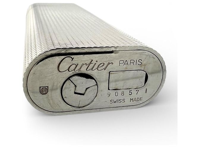 Cartier Oval Block Feuerzeug mit Karomuster Silber - Ansicht 7