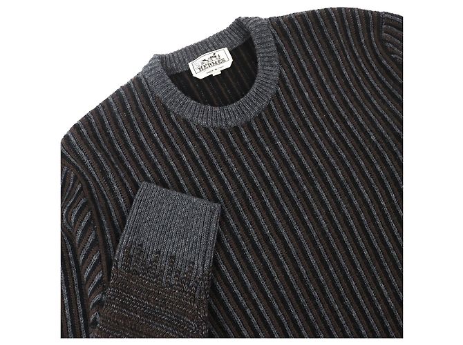 Camisola de malha em lã e cashmere Hermès M Marrom Preto - vista 3