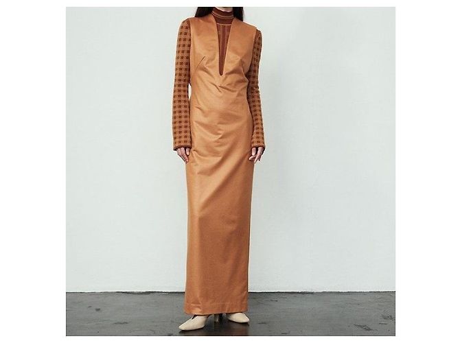 Autre Marque Mame Kurogouchi langes Sweatshirt-Kleid mit tiefem Ausschnitt aus Polyester Braun - Ansicht 3