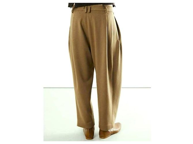 Autre Marque Hed Mayner WOOL 6 PLEAT PANTS Pantalones de lana Beige Camello - vista 4