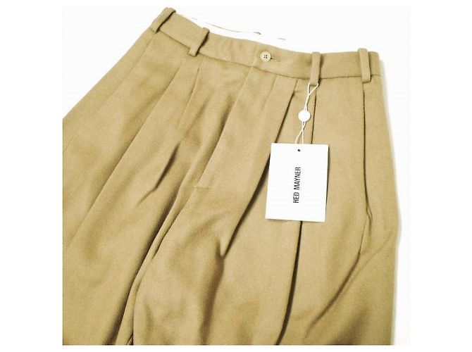 Autre Marque Hed Mayner WOOL 6 PLEAT PANTS Pantalones de lana Beige Camello - vista 7