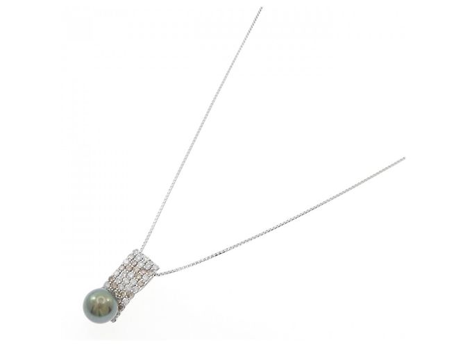 Autre Marque Au750 Halskette mit schwarzer Perle und Diamanten - Ansicht 2