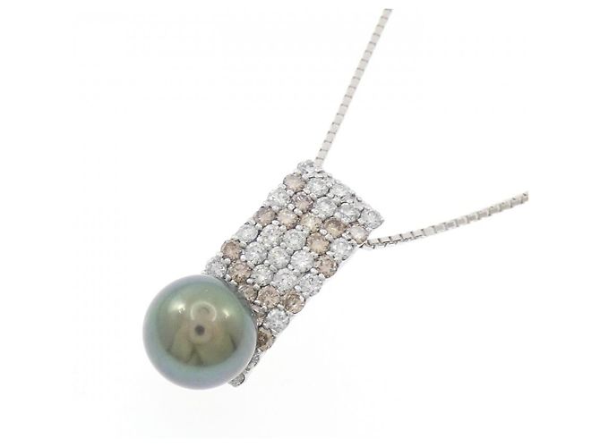 Autre Marque Au750 Halskette mit schwarzer Perle und Diamanten - Ansicht 3