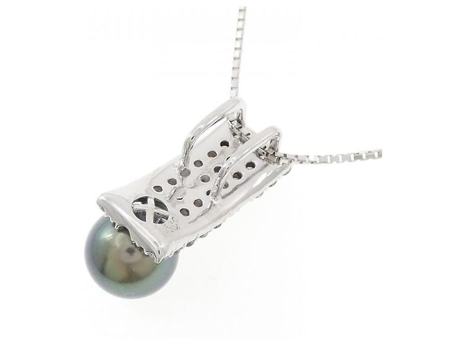 Autre Marque Au750 Halskette mit schwarzer Perle und Diamanten - Ansicht 4