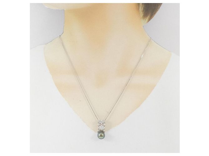 Autre Marque Au750 Halskette mit schwarzer Perle und Diamanten - Ansicht 6