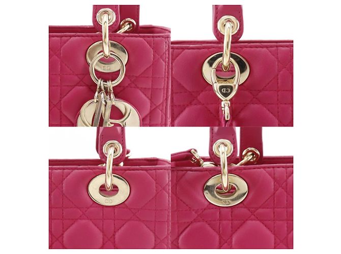 Autre Marque Borsa 2way Christian Dior Lady Dior Cannage in pelle di agnello Rosa - vista 15