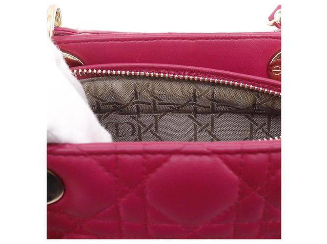 Autre Marque Borsa 2way Christian Dior Lady Dior Cannage in pelle di agnello Rosa - vista 9
