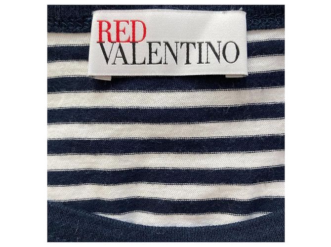 Autre Marque Red Valentino T-Shirt mit Spitzenrand Blau Marineblau - Ansicht 3