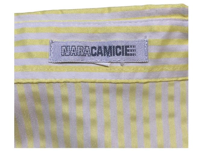 Autre Marque Camisa de manga curta com riscas e folhos NARACAMICIE Branco Amarelo - vista 4