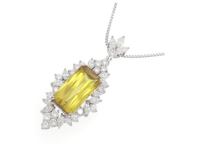 Autre Marque Collana in oro bianco Au750 con sphene e diamanti Argento - vista 3