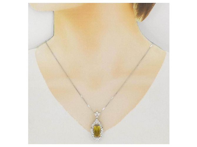 Autre Marque Collana in oro bianco Au750 con sphene e diamanti Argento - vista 6