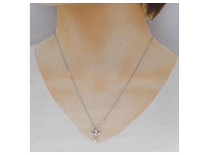 Autre Marque Platin-Diamant-Kreuzkette Silber - Ansicht 6