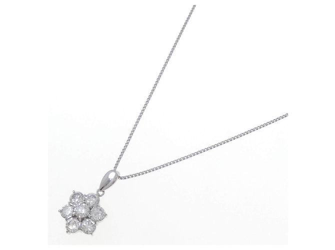 Autre Marque Platin-Diamant-Blumenhalskette Silber - Ansicht 2