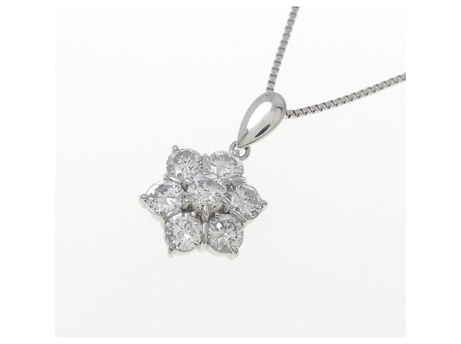 Autre Marque Platin-Diamant-Blumenhalskette Silber - Ansicht 3