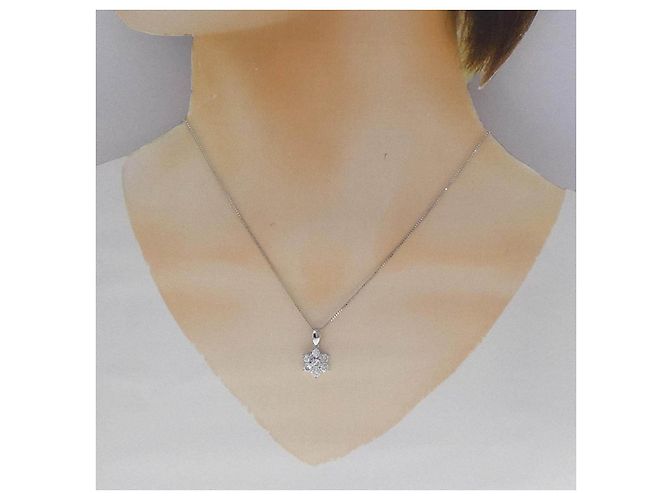 Autre Marque Platin-Diamant-Blumenhalskette Silber - Ansicht 6