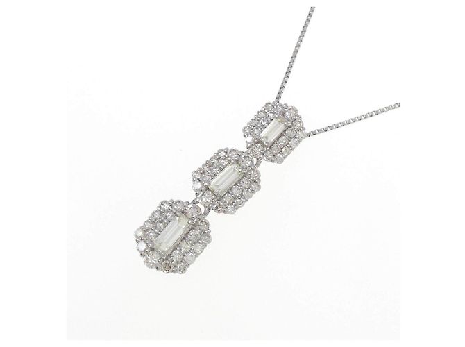 Autre Marque Platin-Diamant-Halskette Silber - Ansicht 3