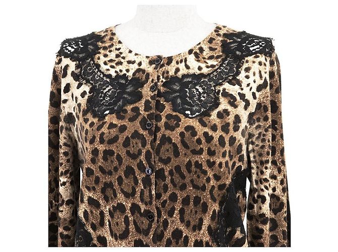 Dolce & Gabbana Cárdigan de punto de lana y algodón Dolce&Gabbana Castaño Negro - vista 2