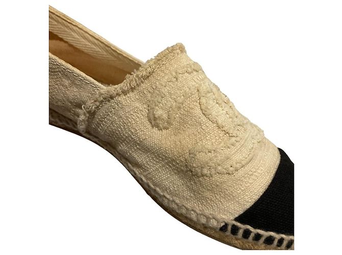 Chanel Espadrille Flache Schuhe Schwarz Beige Roh - Ansicht 13
