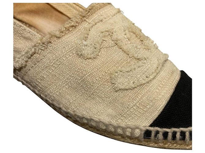 Chanel Espadrille Flache Schuhe Schwarz Beige Roh - Ansicht 15