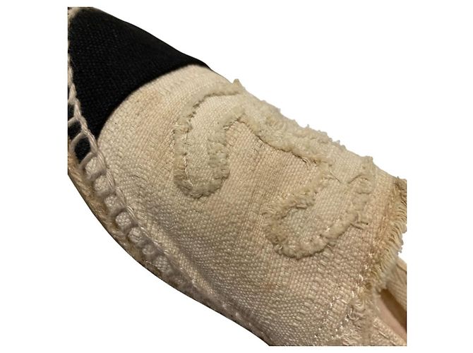 Chanel Espadrille Flache Schuhe Schwarz Beige Roh - Ansicht 16