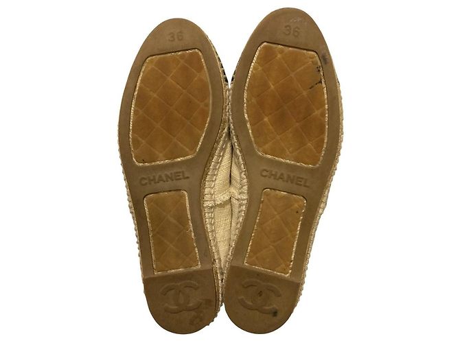 Chanel Espadrille Flache Schuhe Schwarz Beige Roh - Ansicht 18