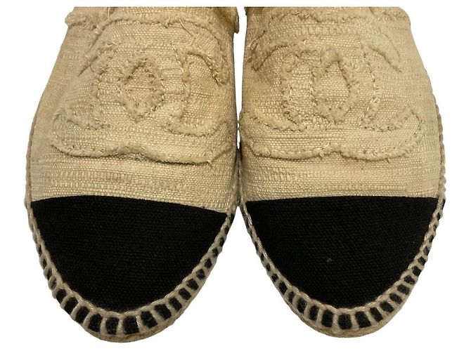 Chanel Espadrille Flache Schuhe Schwarz Beige Roh - Ansicht 4