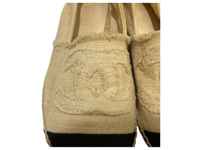 Chanel Espadrille Flache Schuhe Schwarz Beige Roh - Ansicht 5
