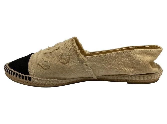 Chanel Espadrille Flache Schuhe Schwarz Beige Roh - Ansicht 6