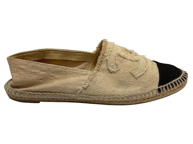 Chanel Espadrille Flache Schuhe Schwarz Beige Roh - Ansicht 7